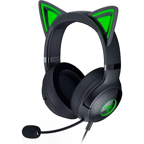 Razer Kraken Kitty V2 USB Wired RGB Headset: Chroma Kitty Ears - Stream Reactive Lighting - HyperClear Cardioid Mic - Triforce 40 mm Drivers - 7.1 Surround Sound - Classic Black - Kraken Kitty V2 - Classic Black