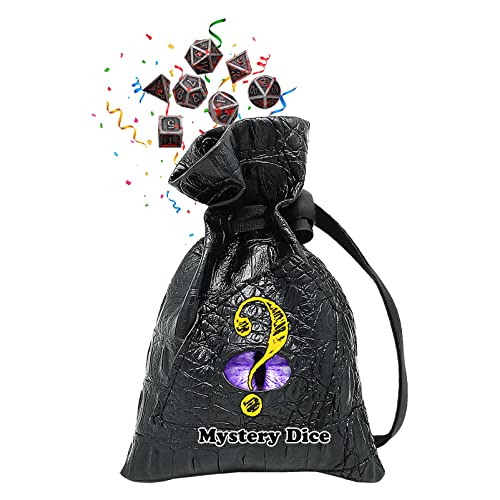 Haxtec Mystery Dice Bag With Metal Dice Set Dragon Eye Dice Pouch Drawstring PU Leather Dice Holding D&D Dice Dungeons and Dragons Accessories DND Gifts - Mystery Metal Dice and Bag