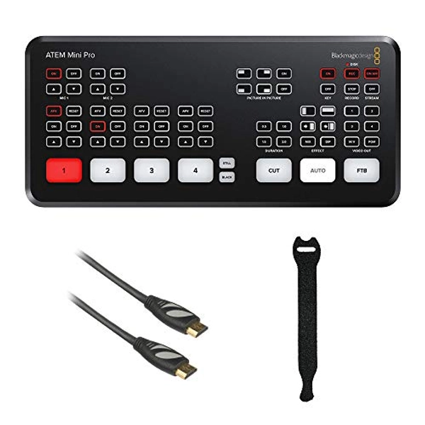 Blackmagic Design ATEM Mini Pro HDMI Live Stream Switcher with 6' High-Speed HDMI Cable & 10-Pack Straps Bundle