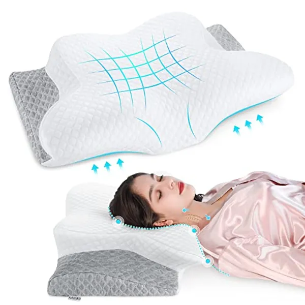 Misiki Memory Foam Pillow Orthopedic Pillow, Contour Pillow for Neck Pain, Cervical Pillow, Ergonomic Pillow for Side Sleepers, Back and Stomach Sleep