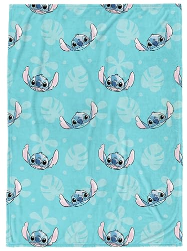 Disney Lilo & Stitch Plush Throw Blanket - Measures 46 x 60 Inches - Kids Super Soft Fleece Floral Bedding - Pink - Lilo & Stitch
