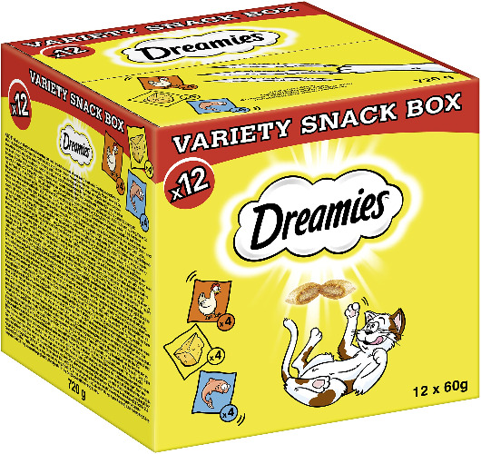 Dreamies Kattensnacks, Met Knapperige Textuur En Crèmige Vulling, Verschillende Smaken En Maten, Karton: Kip, Kaas En Zalm, 12 x 60 g