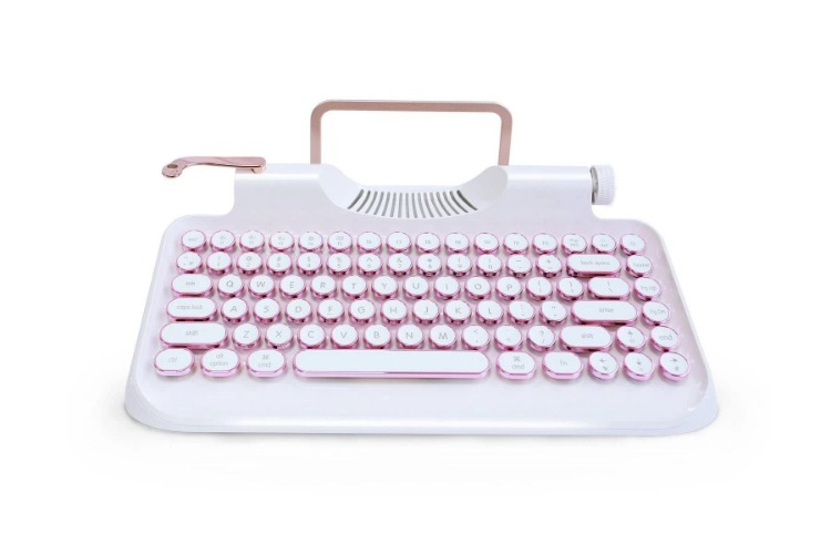 Andana Rymek Typewriter Style Mechanical Wired & Wireless Keyboard with Tablet Stand, Bluetooth Connection (white)