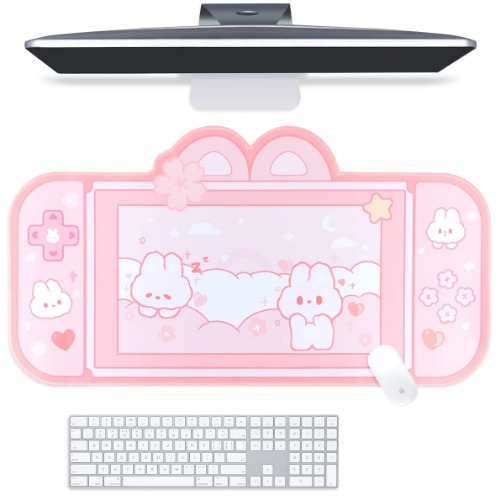 BelugaDesign Bunny Desk Pad | NS Switch Keyboard Gaming Mat Large Mat Mousepad | Pastel Pink Animal Kawaii Cute Anime Desk Blotter Protector (Pink Rabbit, Large)