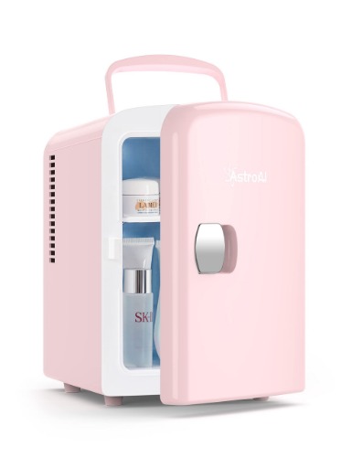 AstroAI Mini Fridge 4 Litre, 6 Can Portable AC+DC Power Cooler & Warmer, for Bedrooms, Cars, Offices; Skincare, Makeup, Cosmetics, Food (Pink)