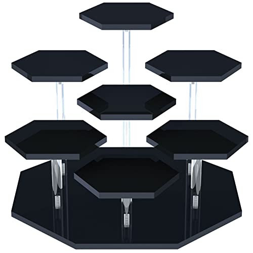 Acrylic Display Stand for Funko POP Figures, 7-Tier Perfume Organizers and Storage Display Stand/Risers for Cupcake Dessert, Conutertop Desktop for Decoration and Organizer(Black) - Black-3.34"