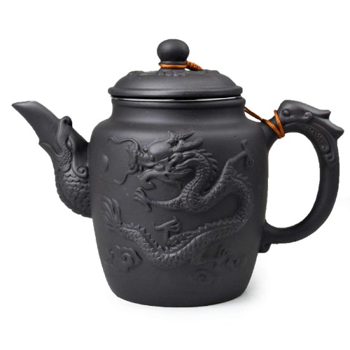 Teapot Chinese Yixing Gongfu Tea Large Pots 600ml Dragon Stainless Filter for Loose Tea (black)