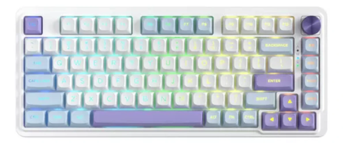 Teclado Gamer Inalámbrico Redragon Ucal Max K673wpb Mecánico Switches Mint Mambo Inglés Color Blanco / Violeta / Celeste Con Luz Rgb - $ 82.189,17