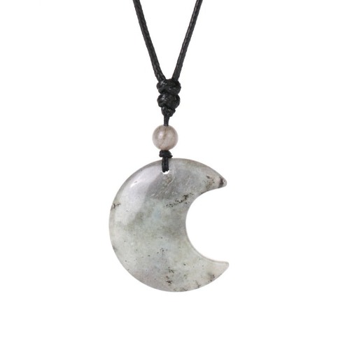 Crescent Moon Crystal Necklace Natural Stone Pendant - Labradorite