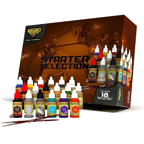 Wargames Delivered The Army Painter Starter Miniature Paint Sets - Acrylic Model Paints for Plastic Models - Miniature Painting Kit - 18 Acrylic Paints, 2 Hobby Paint Brushes, Mixing Balls &Bottles