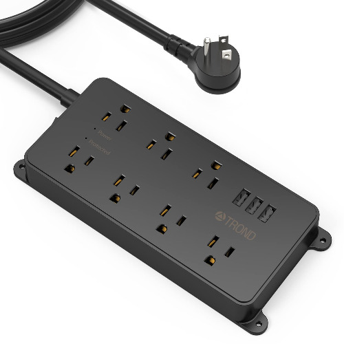 Power Strip Surge Protector with USB, ETL Listed, TROND Flat Plug Extension Cord Long 10ft, Wall Mountable, 7 Widely-Spaced Outlets & 3 USB Ports, 1700J, Black - 10FT Black
