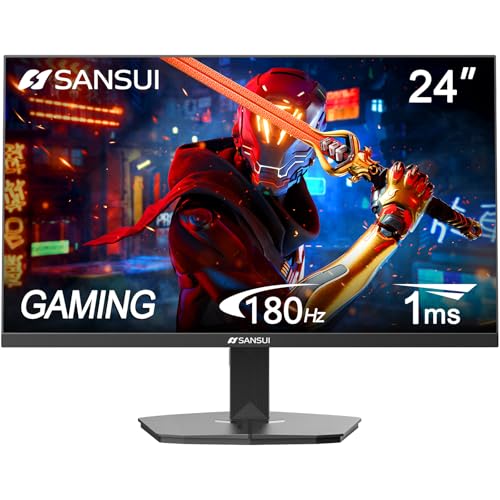 SANSUI 24 Inch Gaming Monitor, FHD 180HZ OD 1ms Computer Monitor, HDR 110% sRGB, HDMI 2.1x2 DP 1.4 Ports, FreeSync, Racing FPS RTS Modes,VESA Mountable/Frameless/Eye Care (ES-G24F4 DP Cable Included) - 24Inch/VA/180hz