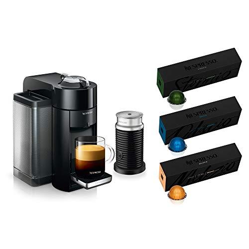 Nespresso Vertuo Coffee and Espresso Machine Bundle by De'Longhi Aeroccino Milk Frother - Machine + Frother + Best Seller Coffee - Black