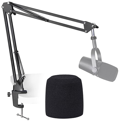 SUNMON Shure MV7 Boom Arm Mic Stand with Pop Filter, Adjustable Suspension Boom Scissor Arm Stand with Pop Filter Compatible with Shure MV7, Shure MV7X adn SM7B Microphone by SUNMON