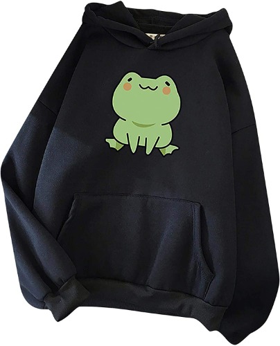 Cute Hoodie for Womens Teen Girls Long Sleeve Patchwork Tops Kawaii Graphic Sweatshirts Casual Fashion Pullover - Black Large