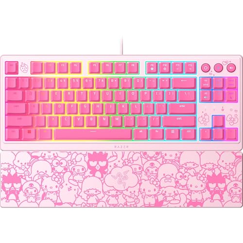Razer Ornata V3 TKL Gaming Keyboard: Low-Profile Keys - Mecha-Membrane Switches - UV-Coated Keycaps - Backlit Media Keys - 8-Zone RGB Lighting - Magnetic Wrist Wrest - Hello Kitty & Friends Edition