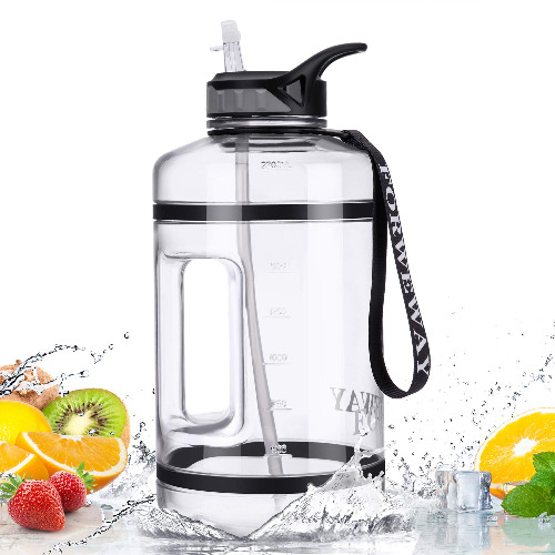 FORWEWAY 2,2L Sportfles Waterfles met Rietje BPA-vrij Waterkan Lekvrije Gymfles Drinkfles Duurzaam Grote Waterfles voor Gym, Training, Wandelen, Reizen, Kantoor(Transparant)