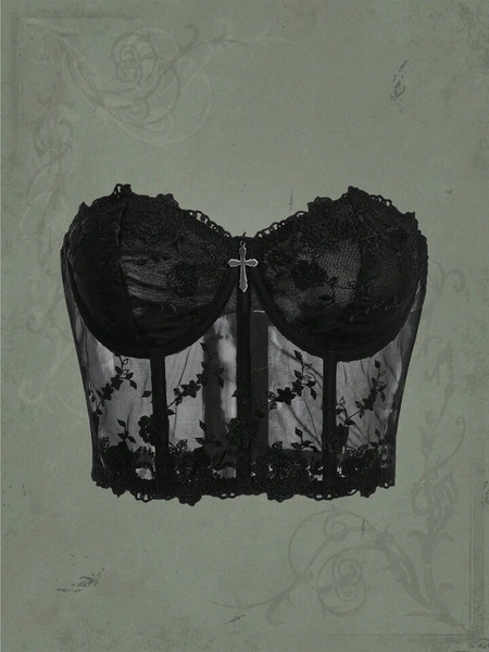 Goth Floral Lace Tube Top