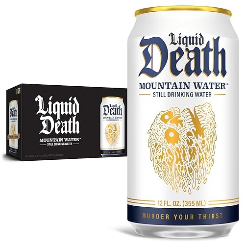 Liquid Death, Still Mountain Water, 18-Pack (12oz Cans), Real Mountain Source - Mountain Water - Still