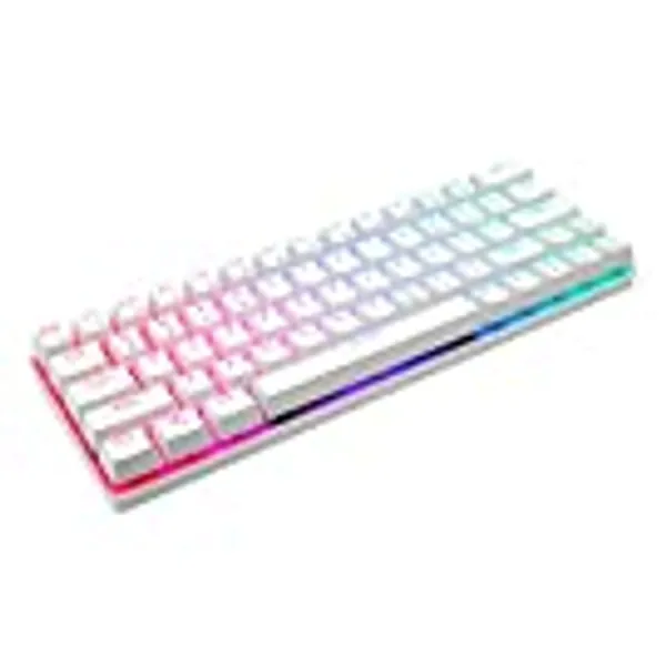 CQ63 60% Teclado Mecánico, Bluetooth con Cable/inalámbrico, Interruptor Cherry MX,TKL RGB Led, Blanco, QWERTY US (Switch Rojo)