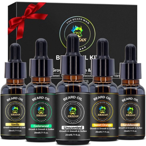 Beard Oil 5 Pack w/Unscented,Cedarwood,Sandalwood,Vanilla,Orange,Christmas Stocking Stuffers Fathers Valentines Day Gifts for Men Him Dad Boyfriend Husband,Beard Growth,Soften,Moisturizing,Strength - Cedarwood,Sandalwood,Vanilla,Orange,Unscented 0.60 Fl Oz (Pack of 5)