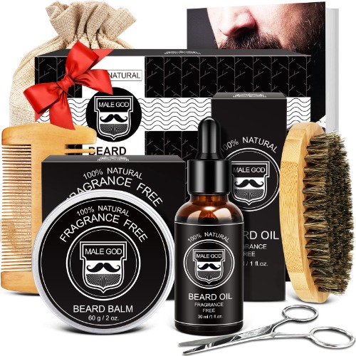 Beard Kit for men - Beard Care Kit for Men's Gifts with Beard Oil, Beard Balm, Beard Brush, Comb, Scissors, Ebook, Anniversary & Birthday Gifts for Men - Valentine's Day Gifts for Him Dad Husband Fiance Boyfriend - Beard Care