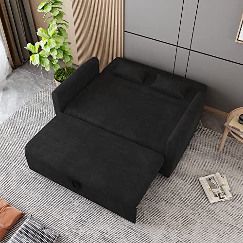 NOSGA Pull Out Sofa Bed Pull Out Sofa Double Sofa Bed, Sleeper Convertible Velvet Sleeper Sofa Bed with 2 Pillows Adjustable Backrest 55" Modern Adjustable Pull Out Bed Lounge Chaise, Black - Black