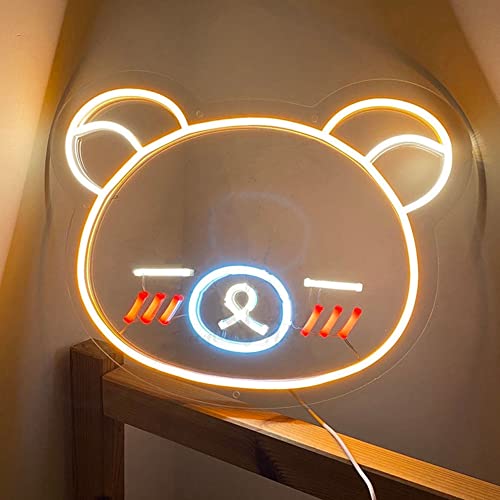 Cute Bear Neon Sign Custom Business Toy Store Signage Animal Series Led Sign For Bedroom Home Room Party Christmas Decor Neon Wall Art Dec Size:40x32cm… - Warm White - 40x32cm
