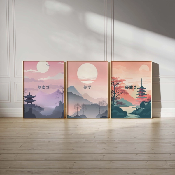 3 Piece Japanese Poster Set |  Japandi Wall Art Poster Set | Japan Travel Poster Set | Japanese 3 Panel Wall Art | Aesthetic Room Decor