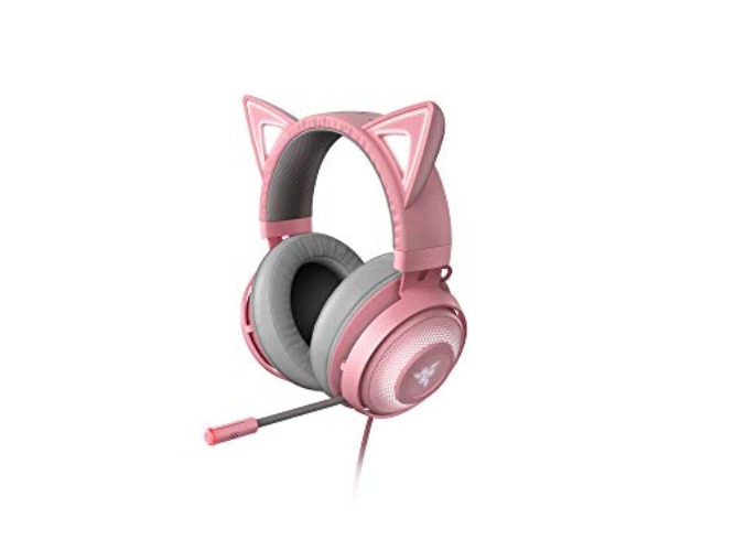 Razer Kraken Kitty Edition - Gaming Headset (The Cat Ear USB Gaming Headset, Chroma Lighting, Wired for Cross-Platform Gaming, 50mm Driver, 3.5mm Cable with Line Controls) Quartz Pink - Kraken Kitty - Quartz Pink
