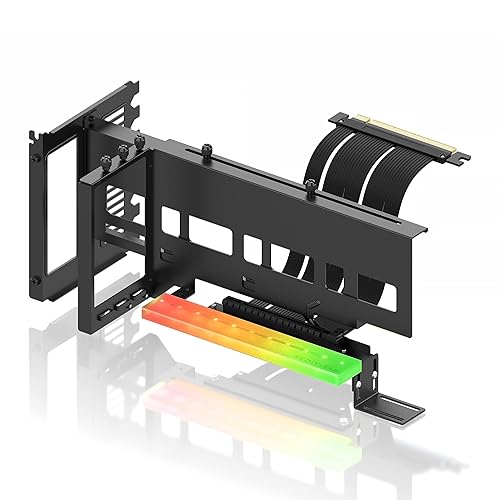 EZDIY-FAB GPU Vertical Mount PCIe 4.0 Graphic Card Holder with 5V 3 Pin ARGB LED Module, Video Card VGA Support Kit with PCIe 4.0 X16 Gen4 17cm/6.69in Riser Cable 90 Degree Right Angle-Black - Black
