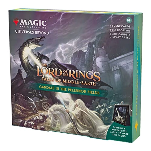Magic The Gathering The Lord of The Rings: Tales of Middle-Earth Scene Box - Gandalf in Pelennor Fields (6 Scene Cards, 6 Art Cards, 3 Set Boosters + Display Easel)
