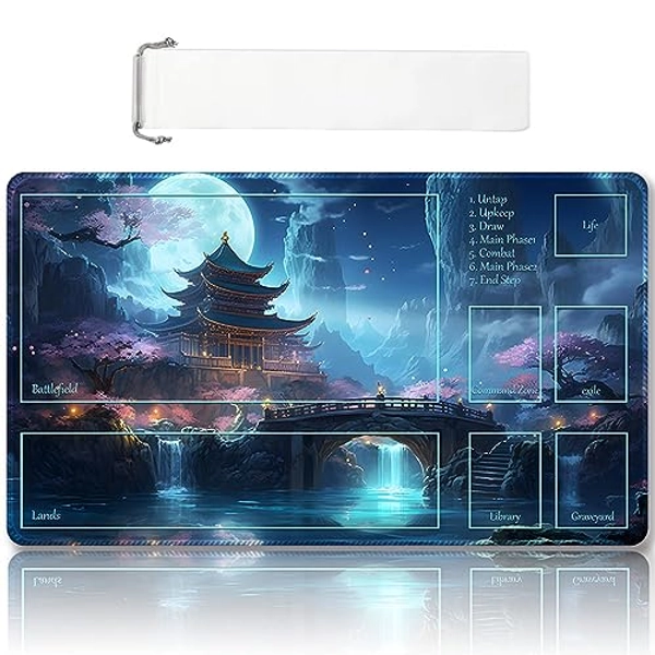 Premium Stitched MTG Playmat with Zones and Non-Slip Rubber Backing - TCG Play Mat for MTG and Other Card Games - Colorful Design with Vintage Look and Feel (DKT (117),Zones)