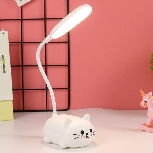Kids Lamp, LED Desk Lamp for Kids, Cute Cat Lamp Kawaii Desk Accessories, Flexible Gooseneck Eye-Care Cartoons Small Desk Lamp Girls Gifts (White) - White