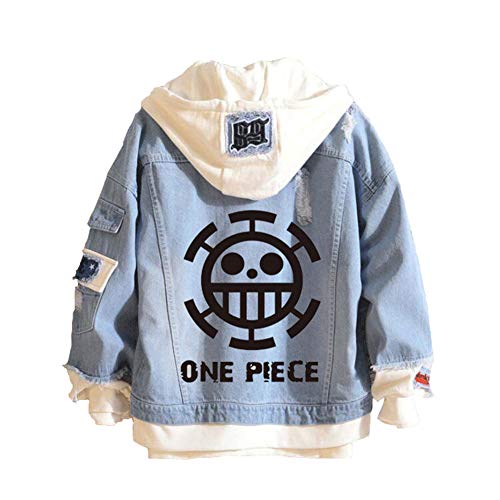 FS LIFE One Piece Anime Denim Jacket Graphic Hoodie - Black - Large