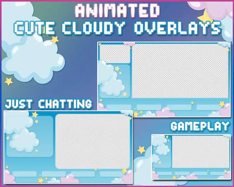 ANIMATED Cute Cloud Overlays  Twitch Streamer Overlays  | Etsy