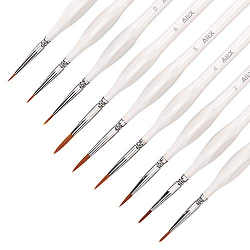 AIEX 9 Piece Miniature Watercolour Paint Kit – Paint Brush, Miniature Painting, Paint Brush Set for Painting, Watercolor, Oil, Face, Nails, Model Painting, Line Drawing – White - White