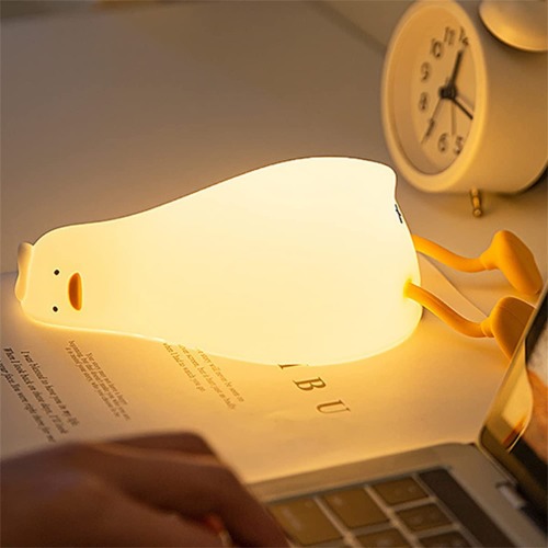 Lying Flat Duck Night Light, LED Squishy Duck Lamp, Cute Light Up Duck,Silicone Dimmable Nursery Nightlight, Rechargeable Bedside Touch Lamp