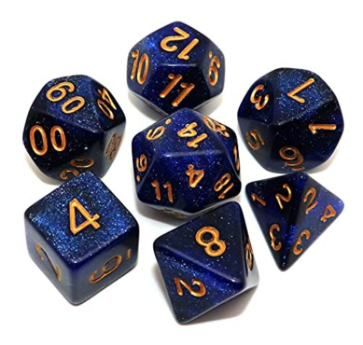 CREEBUY DND Dice Set Dark Blue Mix Black Nebula Dice for Dungeon and Dragons D&D RPG Role Playing Games 7Pcs Polyhedral Dice with Dice Bag - Black & Dark Blue Nebula