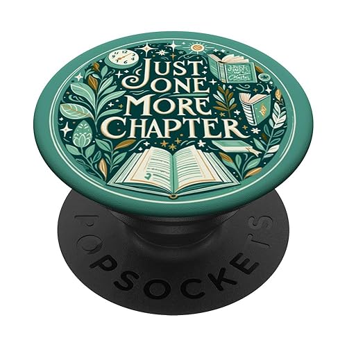 Just One More Chapter Bookish Book Reading Botanical Teal PopSockets Adhesive PopGrip - Adhesive PopGrip