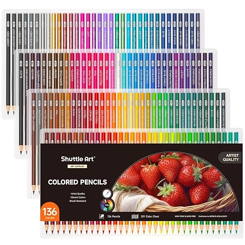 Shuttle Art 136 Coloured Pencils , Soft Core Colouring Pencils Set for Adult Colouring Books, Doodling, Sketching, Drawing, Art Supplies - 136 colour