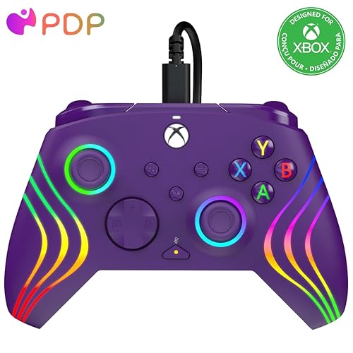 PDP Gaming Afterglow™ Wave Enhanced Wired Controller for Xbox Series X|S, Xbox One and Windows 10/11 PC, advanced gamepad video game controller, Officially Licensed by Microsoft Xbox, Purple - Purple