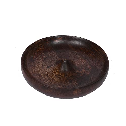 SAMHITA Wooden Round Incense Bowl, Incense Plate Holder, Ash Catcher for Home Décor, Home,Office,Club, Aromatherapy (5" x 5" x 1")