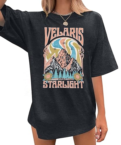Acotar Velaris Shirts Women Oversized City of Starlight Shirt Book Fan Gift Casual Short Sleeve Tee - X-Large - Black