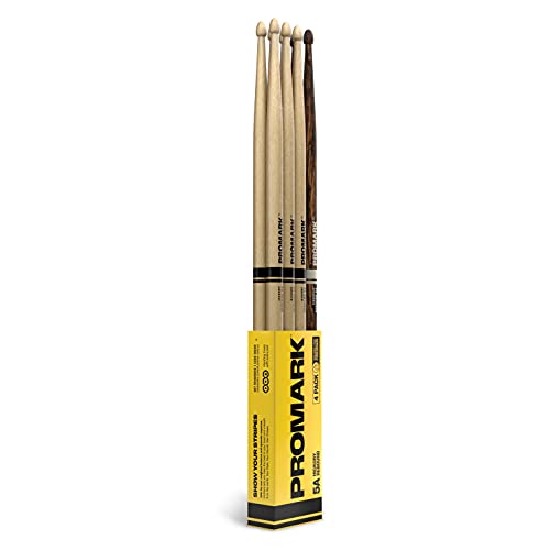 Promark Drum Sticks - 5A Drumsticks - Rebound - Made from Hickory Wood - Drum Accessories - Acorn Tip Drum Sticks -3 Pairs of Rebound 5A + 1 Pair of FireGrain 5A - Bonus Pack - Rebound 5A - Lacquer, Wood Tip