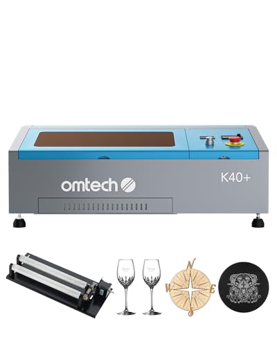 OMTech K40+ CO2 Laser Engraver with Rotary axis, 8"x12" 40W Desktop Laser Engraving Machine for Home Use, LaserGRBL LightBurn Compatible Laser Engraver Cutter with Adjustable Laser Head Air Assist