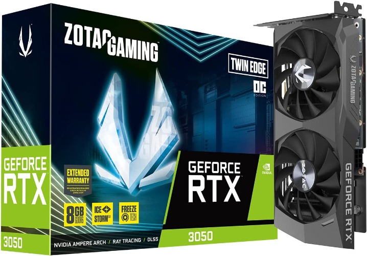 ZOTAC Gaming GeForce RTX 3050 Twin Edge OC 8GB GDDR6 128-bit 14 Gbps PCIE 4.0 Gaming Graphics Card, IceStorm 2.0 Advanced Cooling, Freeze Fan Stop, Active Fan Control, ZT-A30500H-10M - RTX 3050