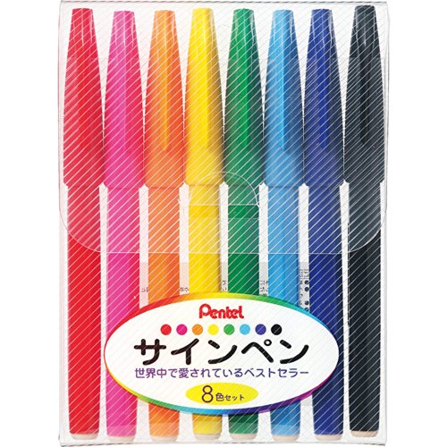 Pentel S520-8 Sign Pen, Set of 8 Colors - 8 colors - Single Item