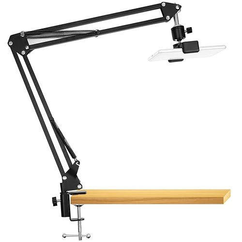 Overhead Video Stand Phone Holder Articulating Arm Phone Mount Table Top ChromLives Scissor Boom Arm Articulating Phone Stand Tablet Phone Holder for Streaming Phone Baking Crafting - Phone Video Stand