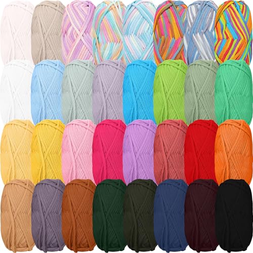 Timgle 32 Pcs Beginner Yarns for Crocheting 32x50g Cotton Yarn Bulk Soft Crochet Yarns for Knitting Cotton Nylon Blend Yarn 2560 Yards for Beginners Crochet Making, 32 Colors